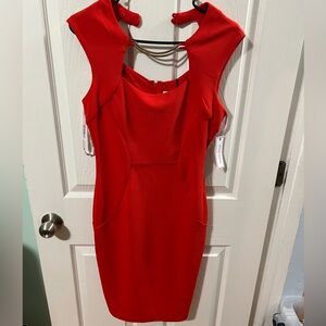 NWT Bisou Bisou Fire Red Sleeveless Cocktail Dress w/ Gold Necklace Size 6